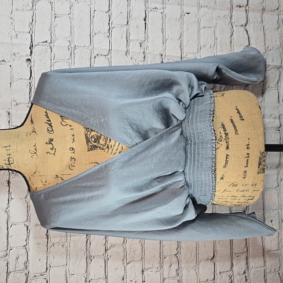 Express Tops - Express Gray Blue Deep V-Neck Blouse Size L NWOT